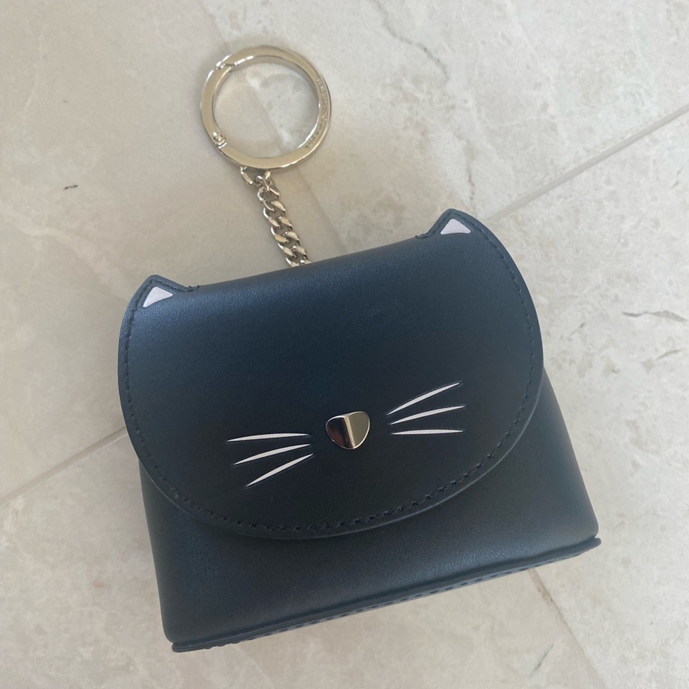 Kate Spade Black Cat Kitty Coin Card Wallet w/ Keychain
